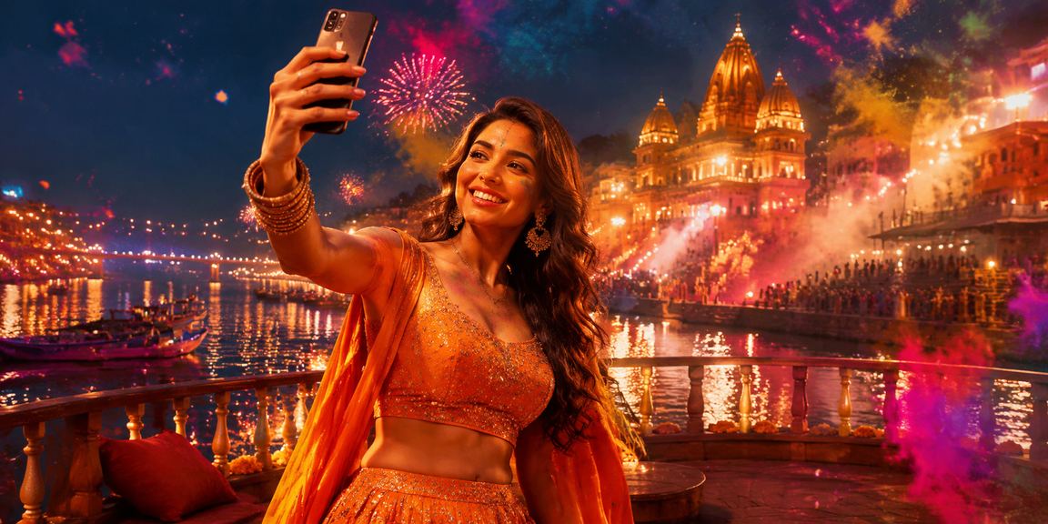 Vibrant Holi festival celebrations at Varanasi Ghat